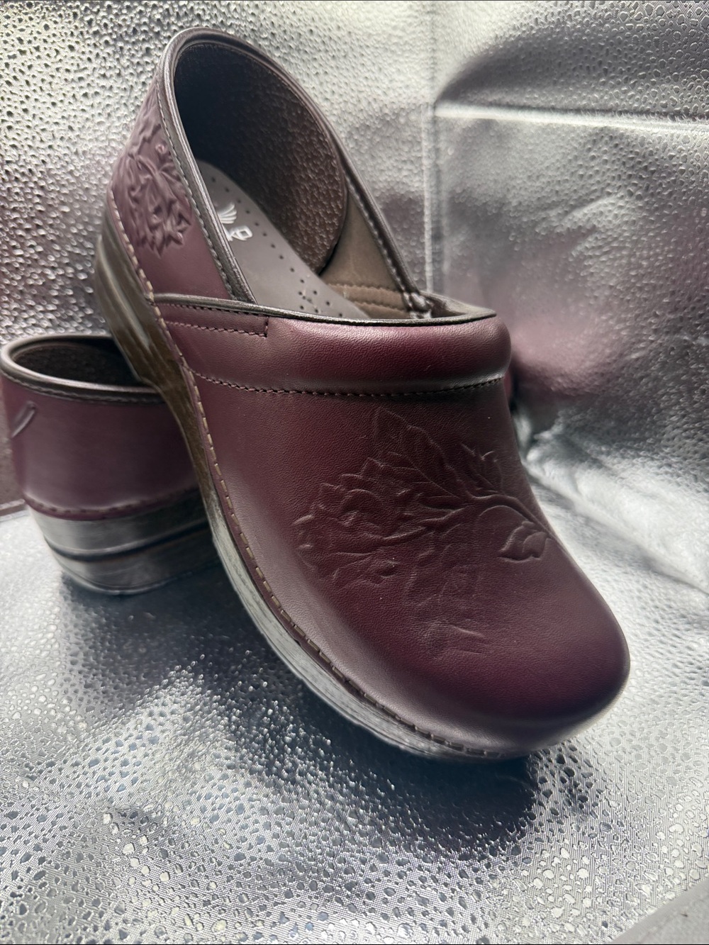 Dansko Women's Burgundy Embossed Floral Clog